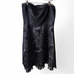 Vintage Spenser Jeremy Black Floral Jacquard Strapless Dress – Size 14